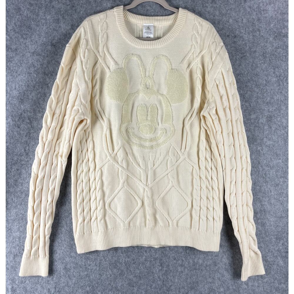 Disney Minnie Mouse Sweater Womens XL Ivory Cable Knit Crew Neck Classic NEW
